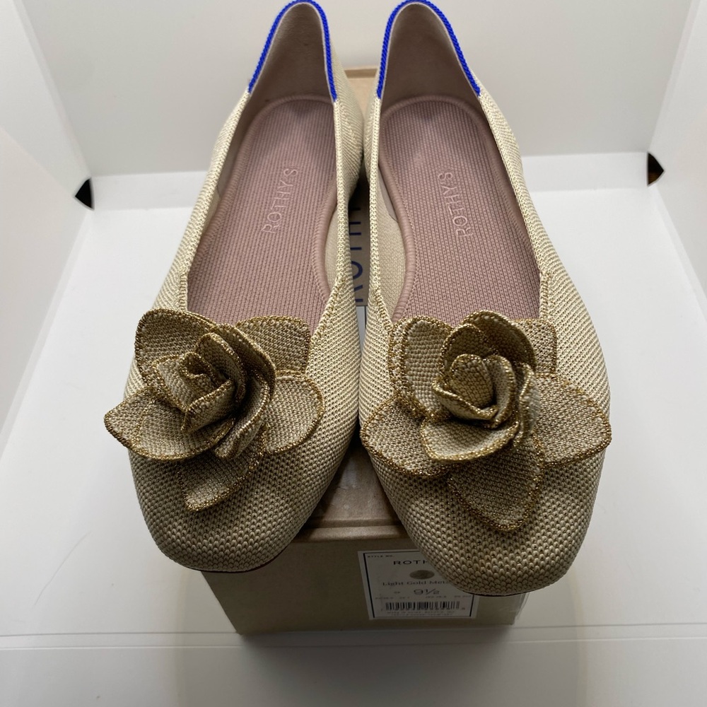 NEW!!! Rothy’s The Petal Square Toe Light Gold Metallic Flats Size 9.5 - Picture 7 of 8